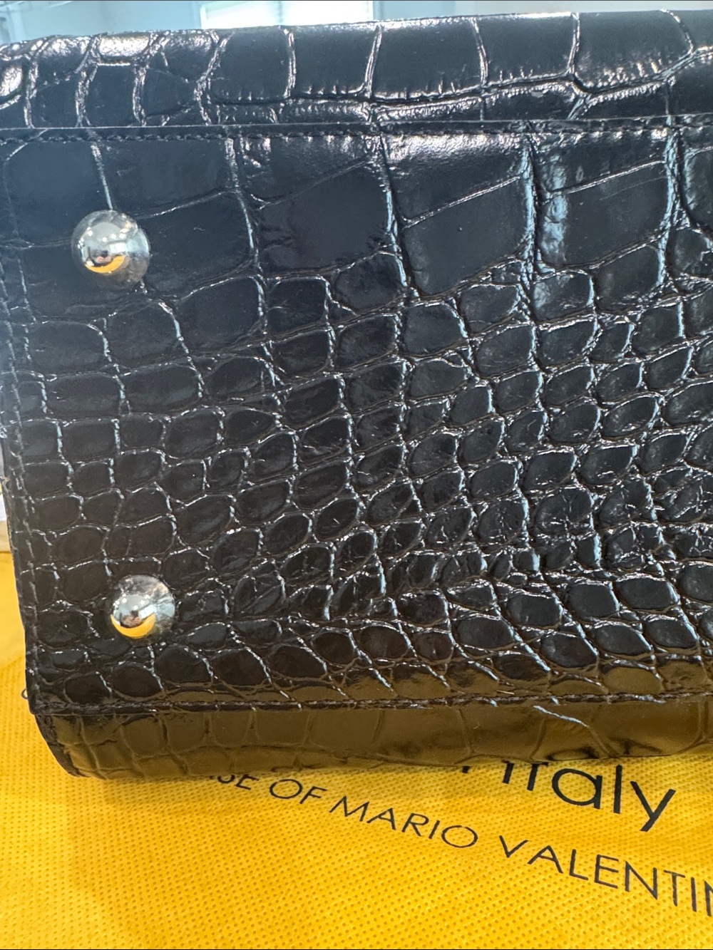 Valentino Black Croc-Embossed Top-Handle Satchel with V Logo - Picture 6 of 6